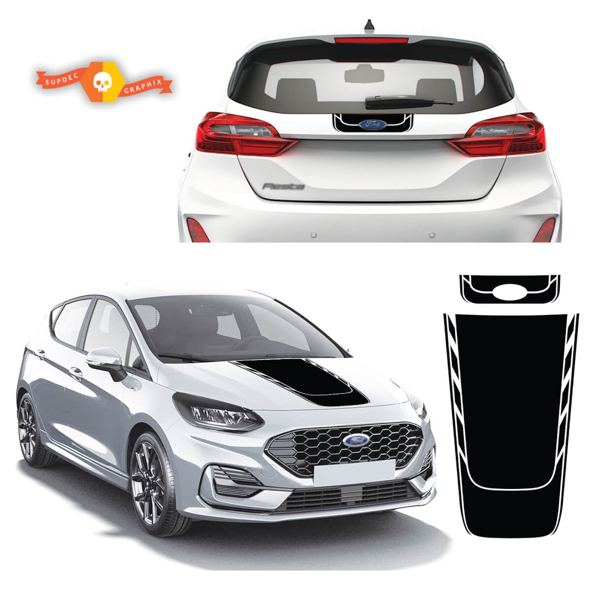 Kap ak Tron Vinil Dekal Stiker ki ka konpatib ak Ford Fiesta 2019 - 2022 1
