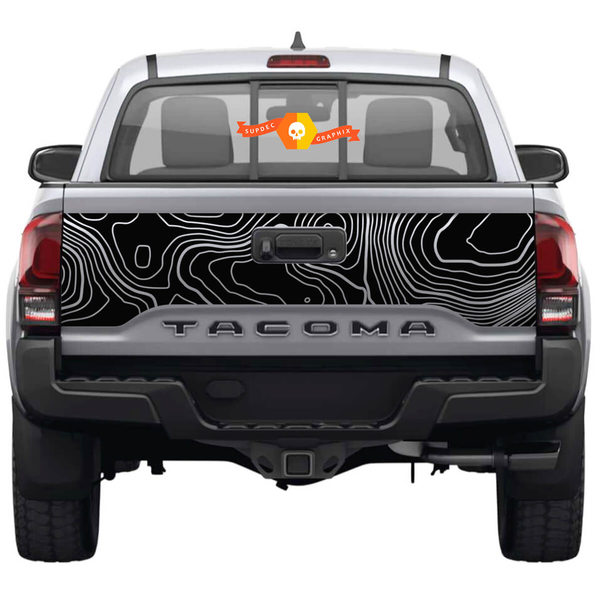 Tailgate Topographic Map Rear Sticker Decal For Toyota Tacoma Third generation 2015-2022 SupDec
