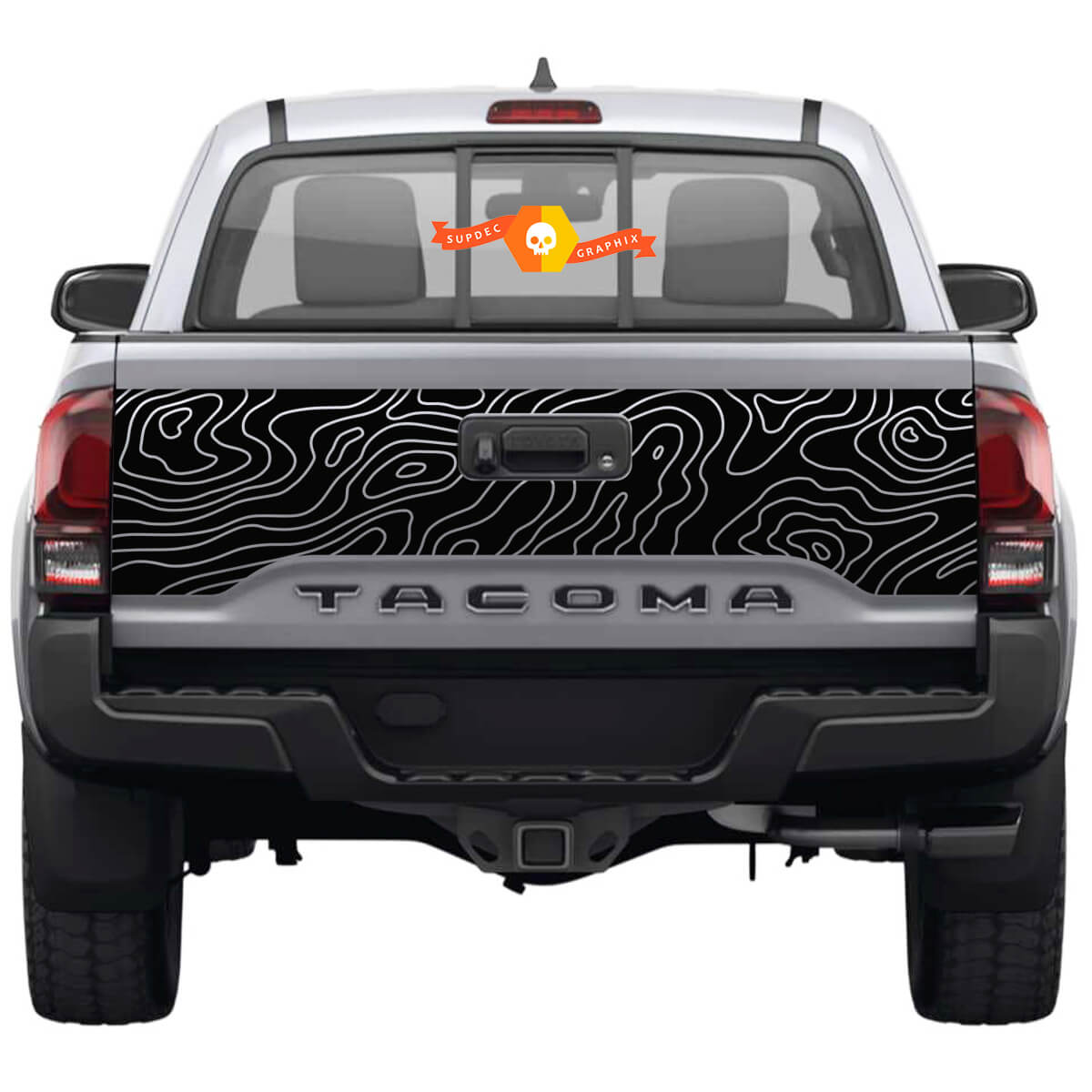 Tailgate Topographic Map Rear Sticker Decal For Toyota Tacoma Third generation 2015-2022 SupDec 2