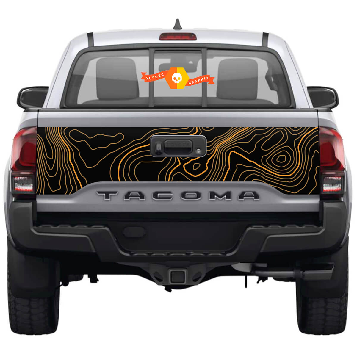 Tailgate Topographic Map Rear Sticker Decal For Toyota Tacoma Third generation 2015-2022 SupDec 2 colors