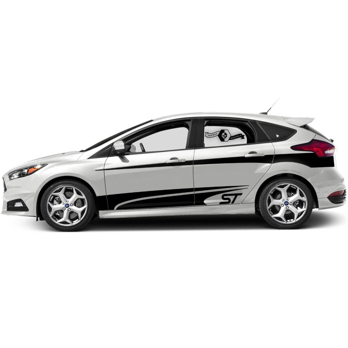 Pair Ford Focus ST  2017 - 2022 Doors Stripe Line Rocker Рanel and Doors Stripe Vinyl Decal Sticker Graphic Kits