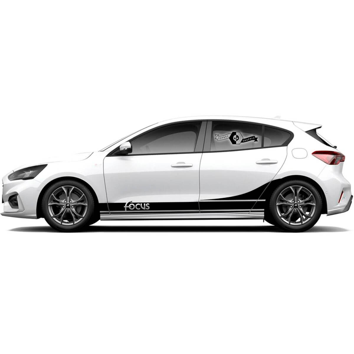 Pair Ford Focus ST  2017 - 2022 Slanting Line ST-Line EcoBoost Stripe Rocker Panel Vinyl Decal Sticker Graphic