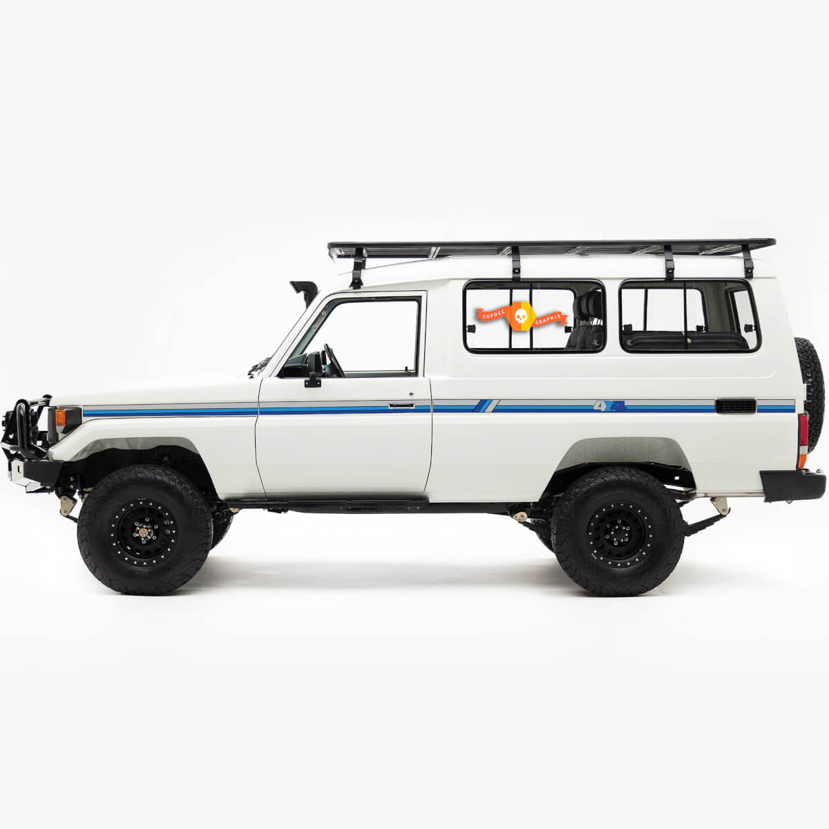 Toyota Landcruiser Troopy 4x4 Land Cruiser Doors Retro Old School Side Retro Vintage Graphics Stripes 