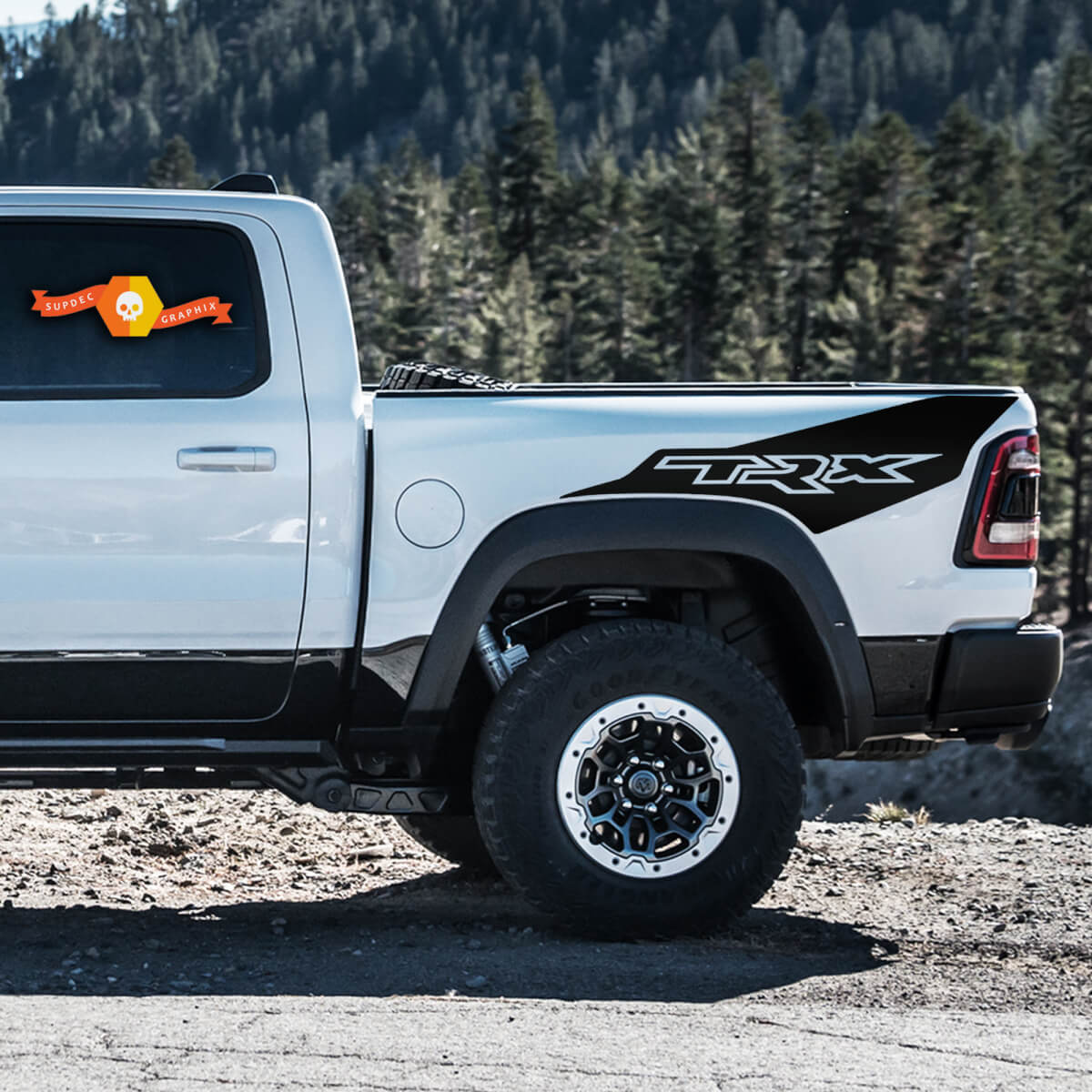 Pair Dodge Ram Rebel TRX 2022+   2023+ Side 1500 TRX Bed Logo Truck Vinyl Sticker Decal Graphic