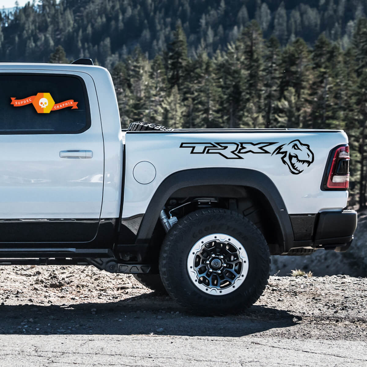 2x Dodge Ram Rebel 2022+   2023+ 1500 TRX Bed Dinosaurs T-Rex TRX Vinyl Sticker Decal Graphic