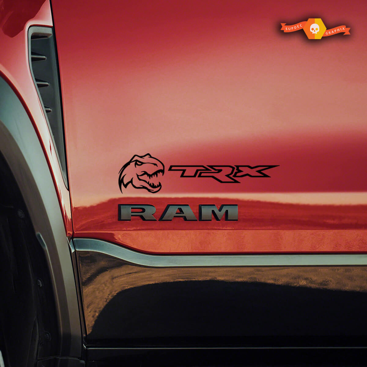 2x Small Dodge Ram Rebel 2022+  2023+ 1500 TRX Dinosaurs T-Rex TRX Truck Vinyl Sticker Decal Graphic