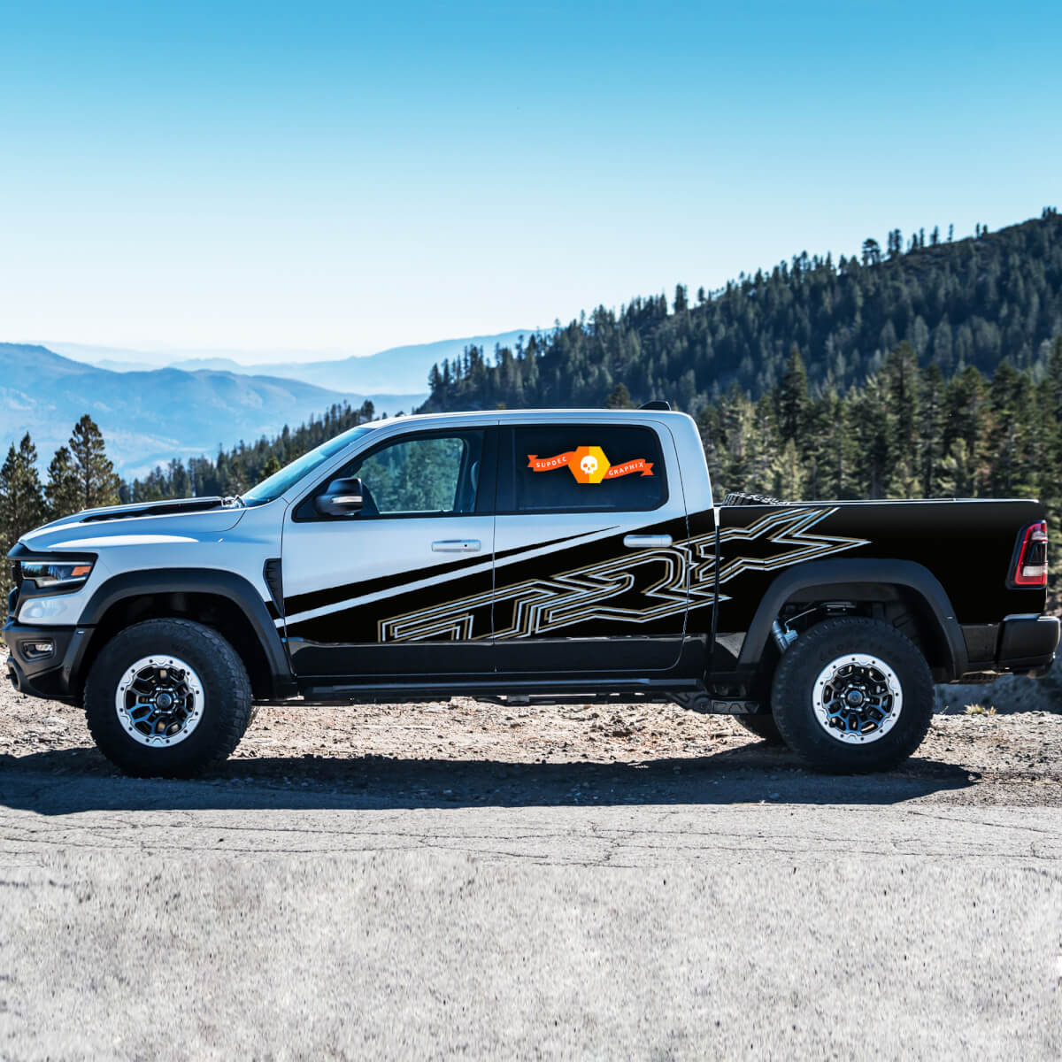 2x Dodge Ram Rebel 2022+ 1500 TRX Bed Side Doors Splash 2 Colors TRX Truck Vinyl Sticker Decal Graphic