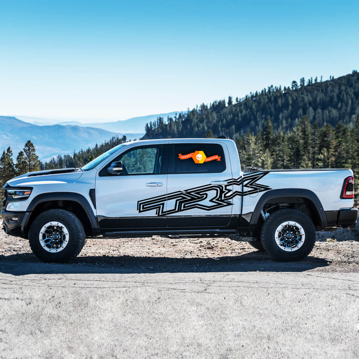 2x Dodge Ram Rebel 2022+   2023+ 1500 TRX Bed Side Doors Shadow TRX Truck Vinyl Sticker Decal Graphic