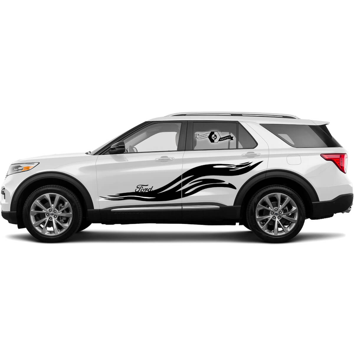 2x FORD EXPLORER Side Doors Wave Fire Decals Stickers Graphics Vinyl 