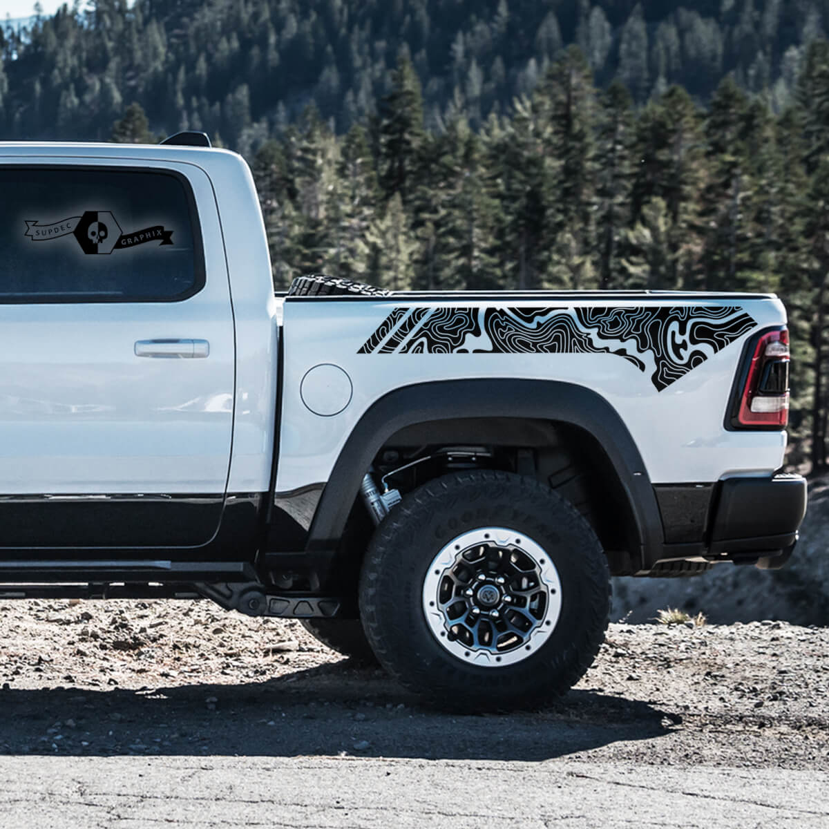 Pair Dodge Ram Rebel 2021+ Topographic Map Truck Vinyl Bed Sticker Decal bed Graphic