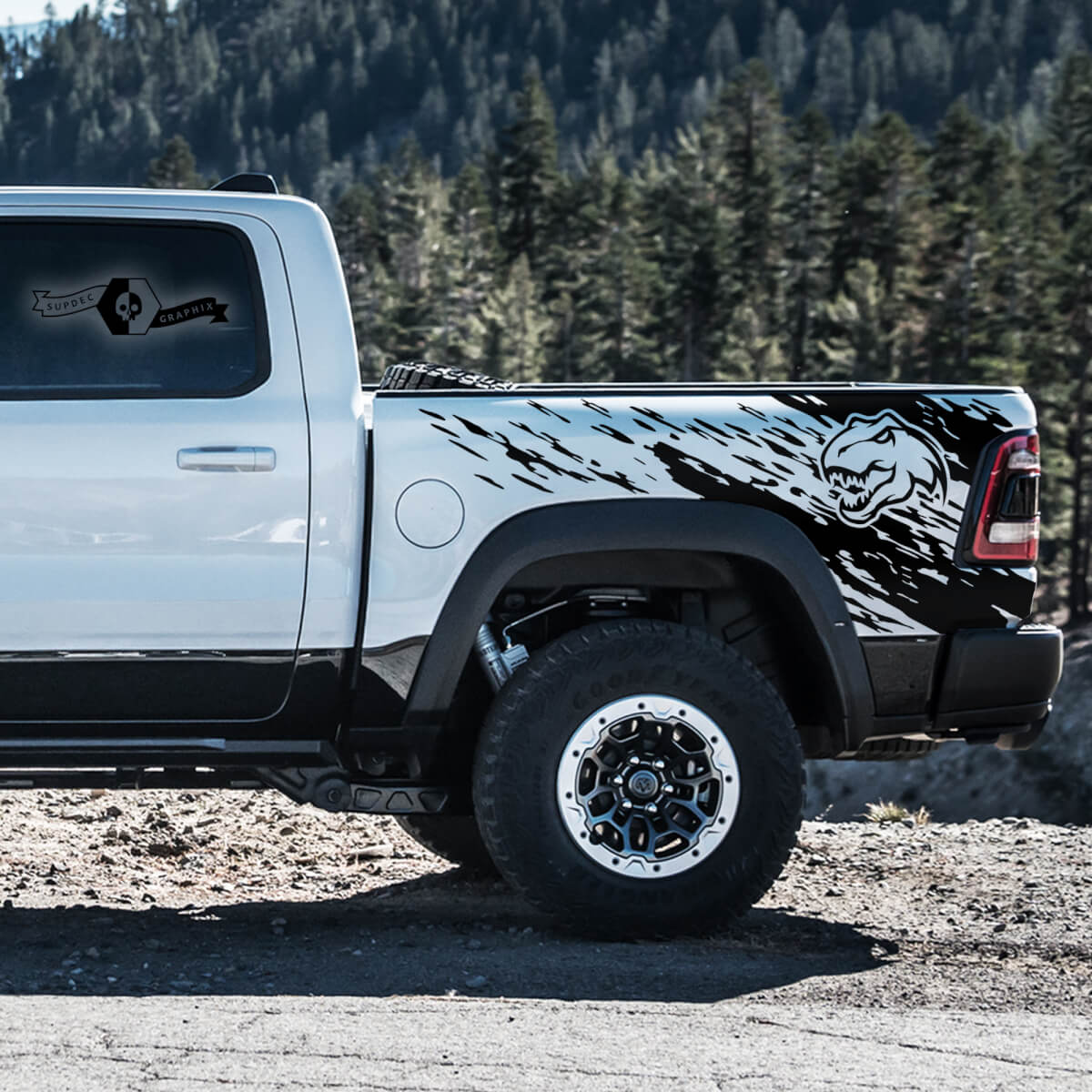 Pair Dodge Ram Rebel 2021+ Splash Grunge Rebel T-Rex Mud WRAP Truck Vinyl Sticker Decal bed Graphic
