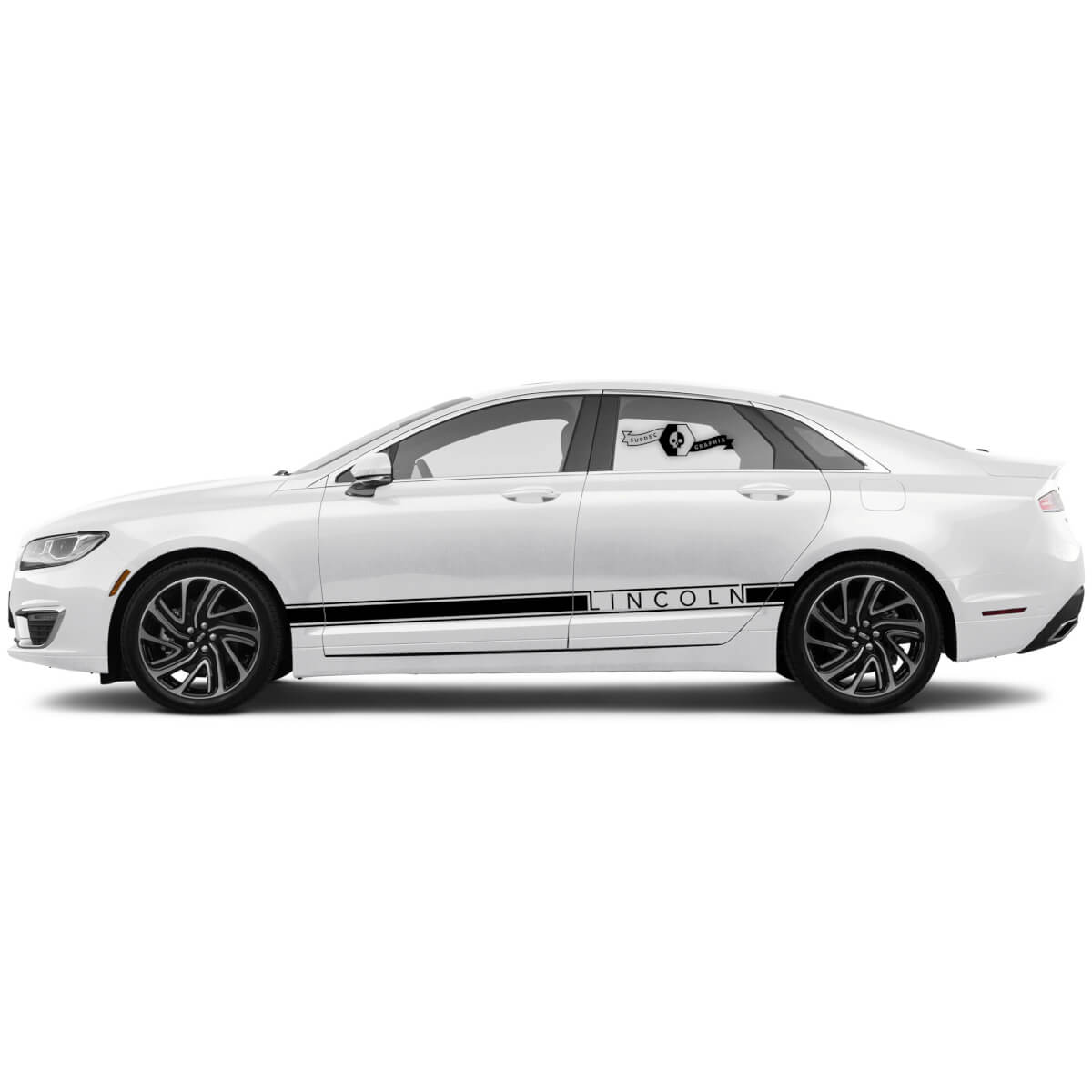 Pair New Lincoln MKZ ບັນຊີ Stripes Rocker Panel Side Logo Vinyl Decals Graphics Sticker
