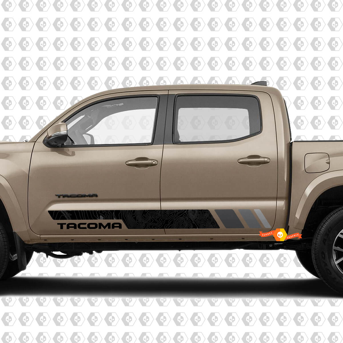 Side Rocker panel Topographic Map Sticker Decal For Toyota Tacoma Third generation 2015-2022 SupDec