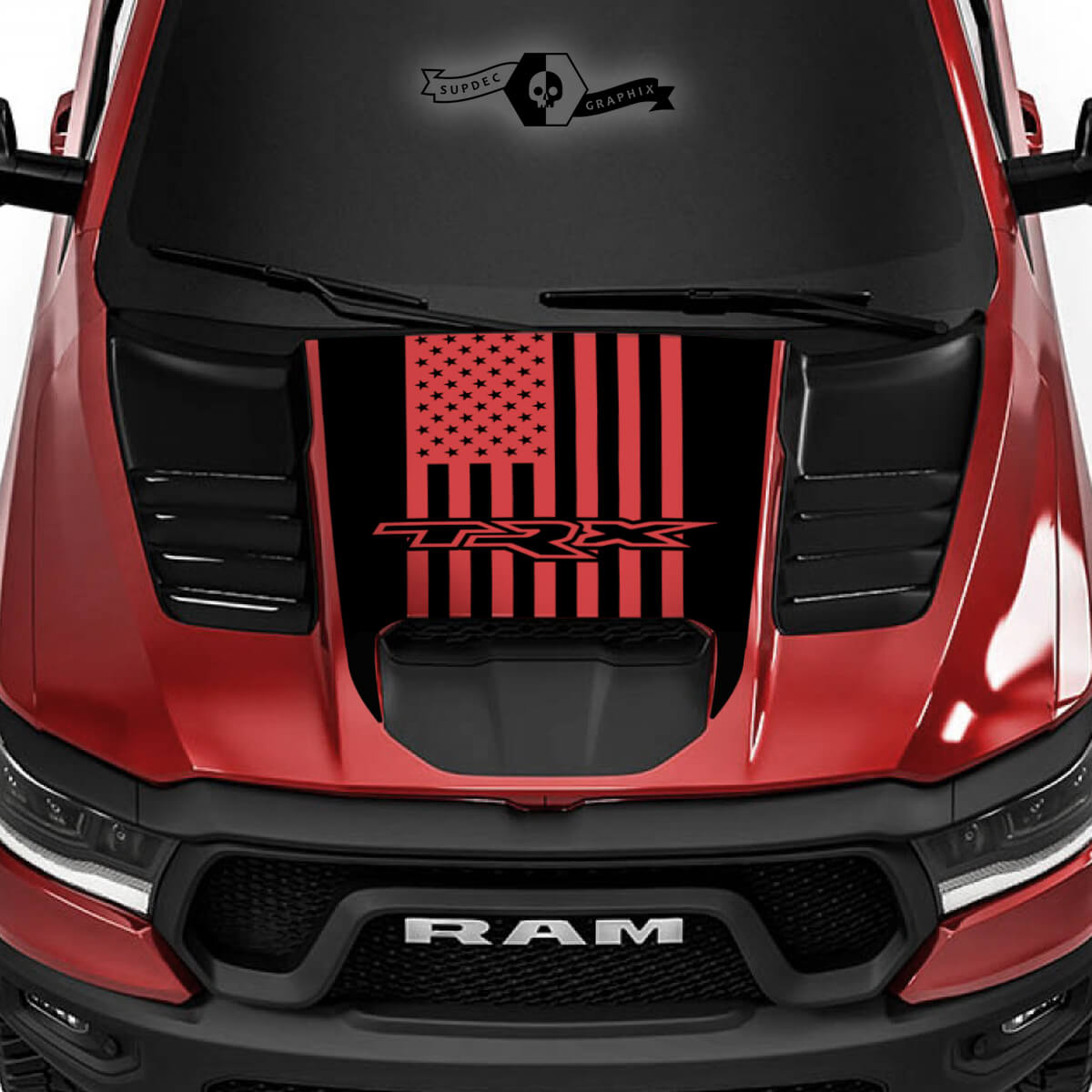 Dodge Ram Rebel 2022+   2023+ 1500 TRX Hood Flag USA TRX Truck Vinyl Sticker Decal Graphic