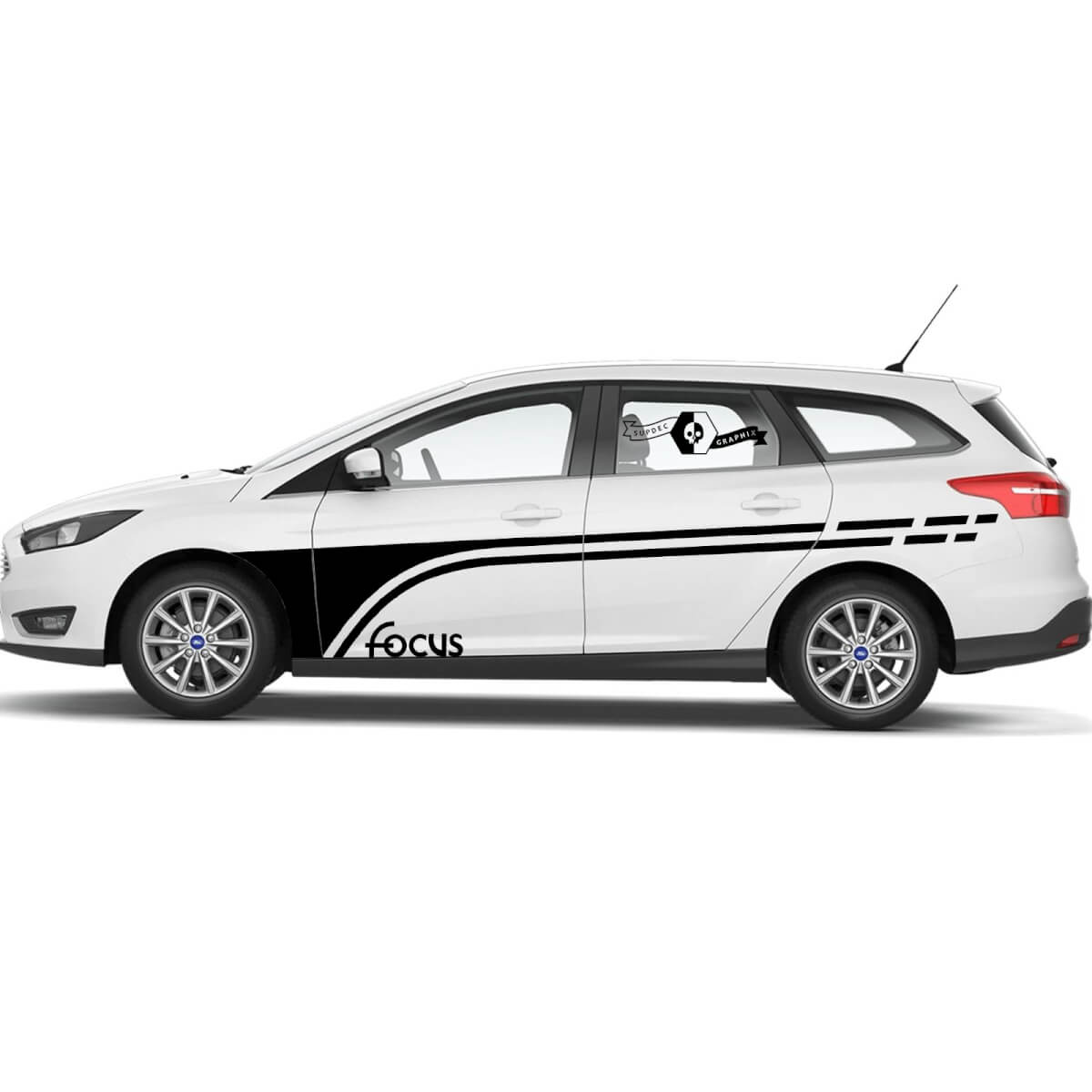 Pair 2021+ Ford Focus Fender Doors Side Ford Focus Logo Car Racing Stripe Vinyl Decal Sticker