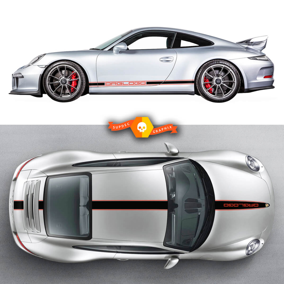Pair Porsche 911 Porsche Carrera Rocker Panel Hood Roof 2 Colors Side Stripes Doors Kits Decal Sticker 