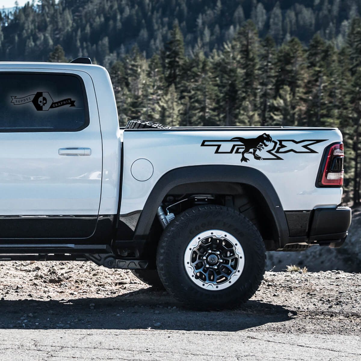 Pair Dodge Ram Rebel 2022+  2023+ 1500 TRX Bed Dinosaurs T-Rex New Truck TRX  Vinyl Sticker Decal Graphic