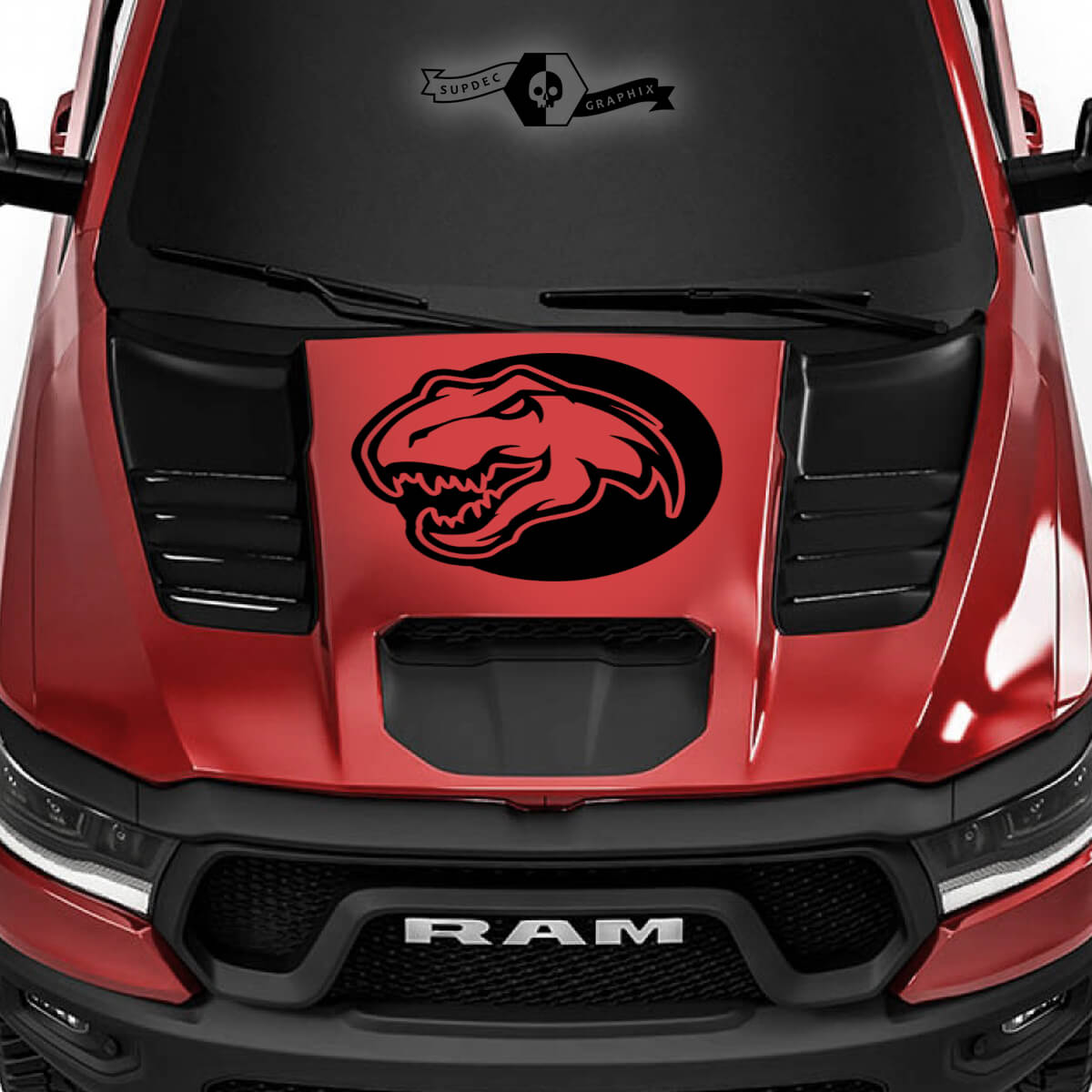 Dodge Ram Rebel 2022+  2023+ 1500 TRX Hood Dinosaurs Logo T-Rex TRX Truck Vinyl Sticker Decal Graphic