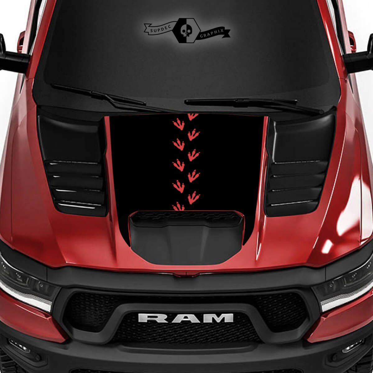 Dodge Ram Rebel 2022+  2023+ 1500 TRX Hood Dinosaurs Bird Track T-Rex TRX Truck Vinyl Sticker Decal Graphic