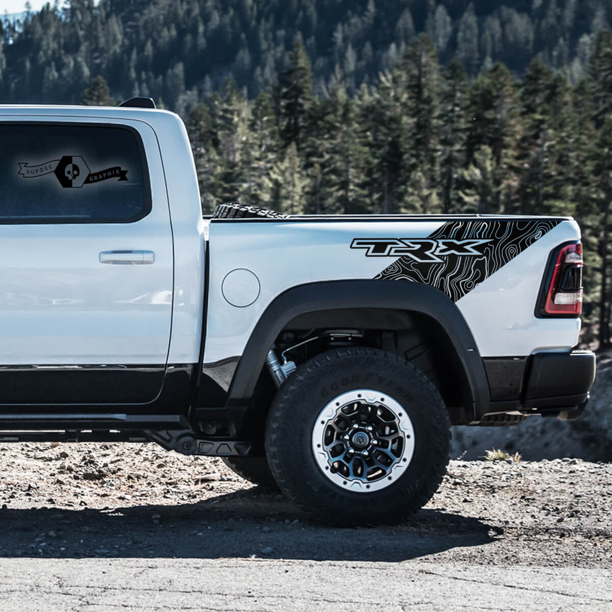 2x Dodge Ram TRX Rebel 2022+  2023+ 1500  Topographic Map Bed Side TRX Truck Vinyl Sticker Decal Graphic