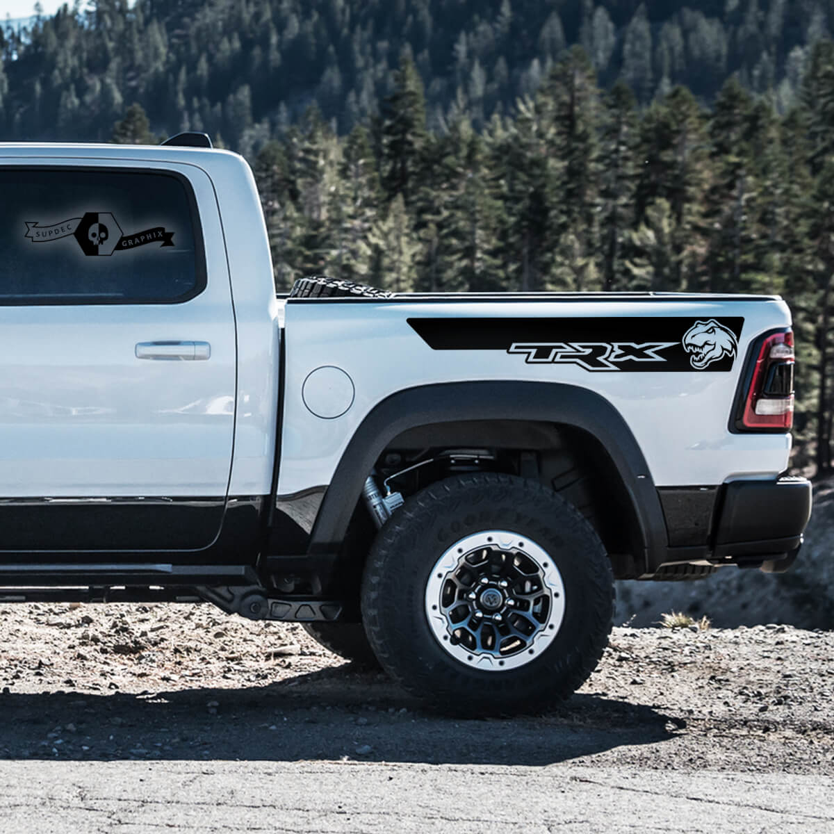 2x Dodge Ram New TRX Rebel 2022+  2023+ 1500  Dinosaurs T-Rex Bed Side TRX Truck Vinyl Sticker Decal Graphic