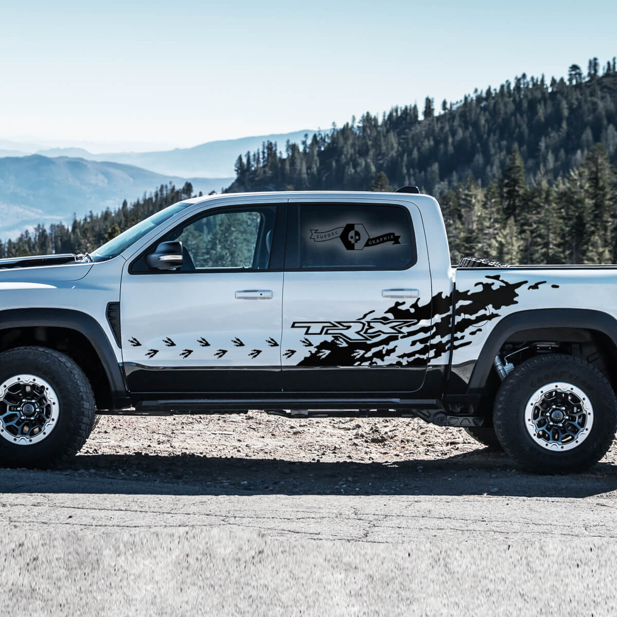 2x Dodge Ram Rebel 2022+  2023+ 1500 TRX Bed Splash Mud TRX Side Doors Truck Vinyl Stickers Decals Graphics