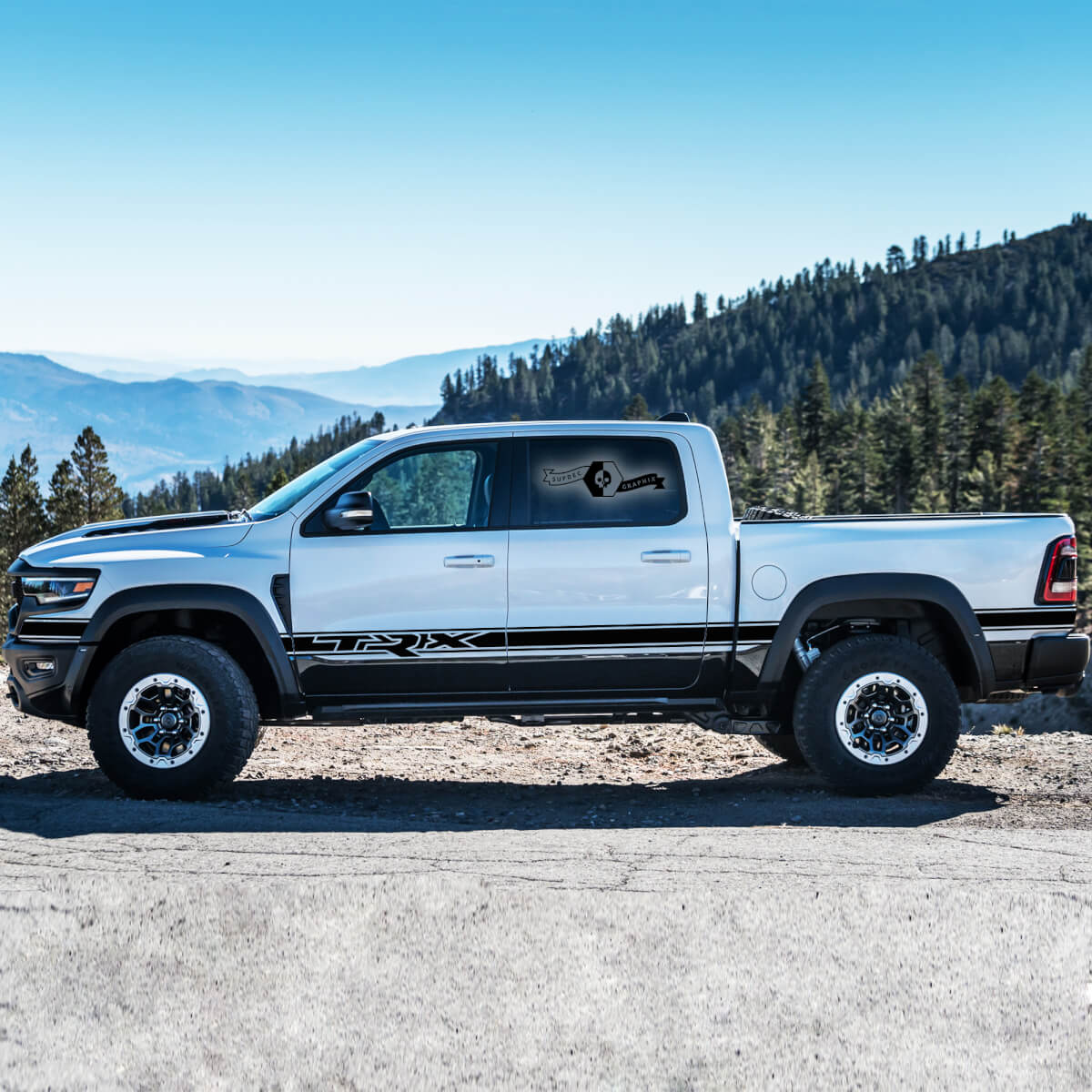 Pair Dodge Rebel TRX 2021+ Door side Bed stripe Grunge Truck Vinyl Sticker Decal Graphic