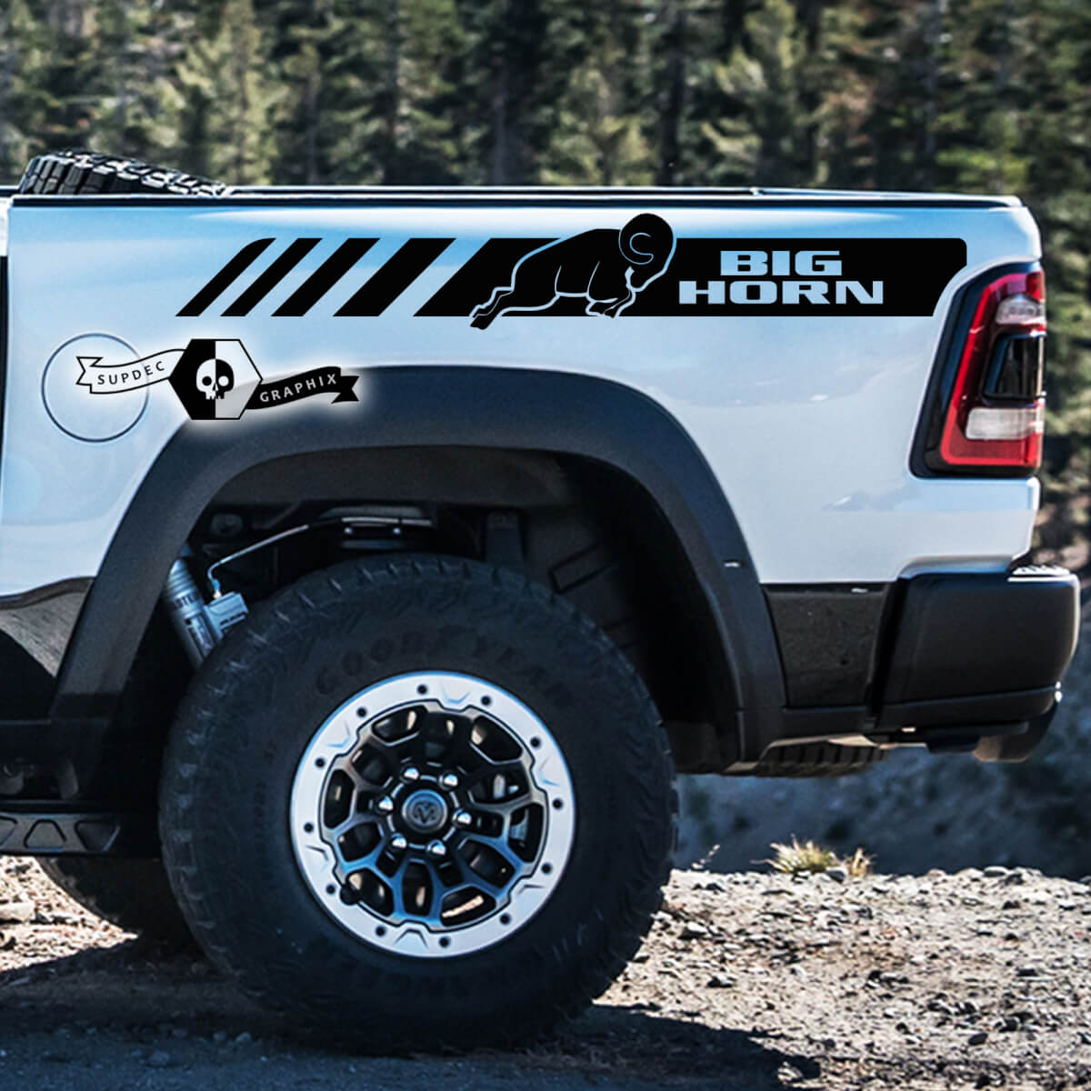 2x Dodge Ram Rebel 2022+  2023+ 1500 TRX Ram Bed Side Stripe Big Horn Truck Vinyl Stickers Decals Graphics