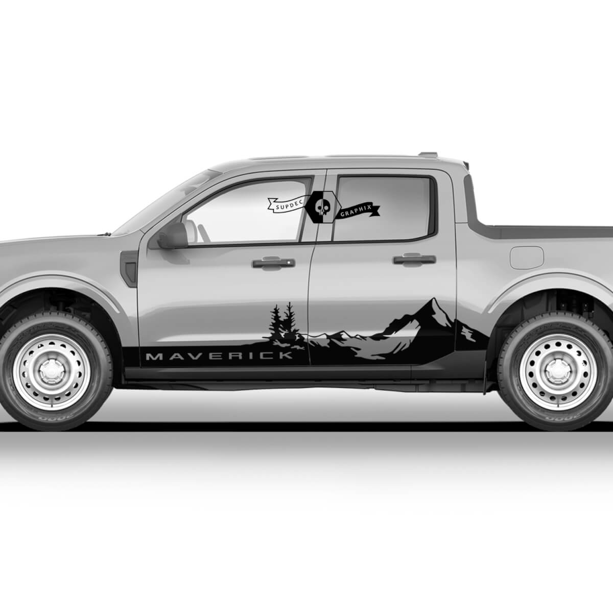 2x Ford Maverick 2022 FX4 Graphics Decals Rocker Panel Mountain Trees Forest Logo Maverick Stickers
