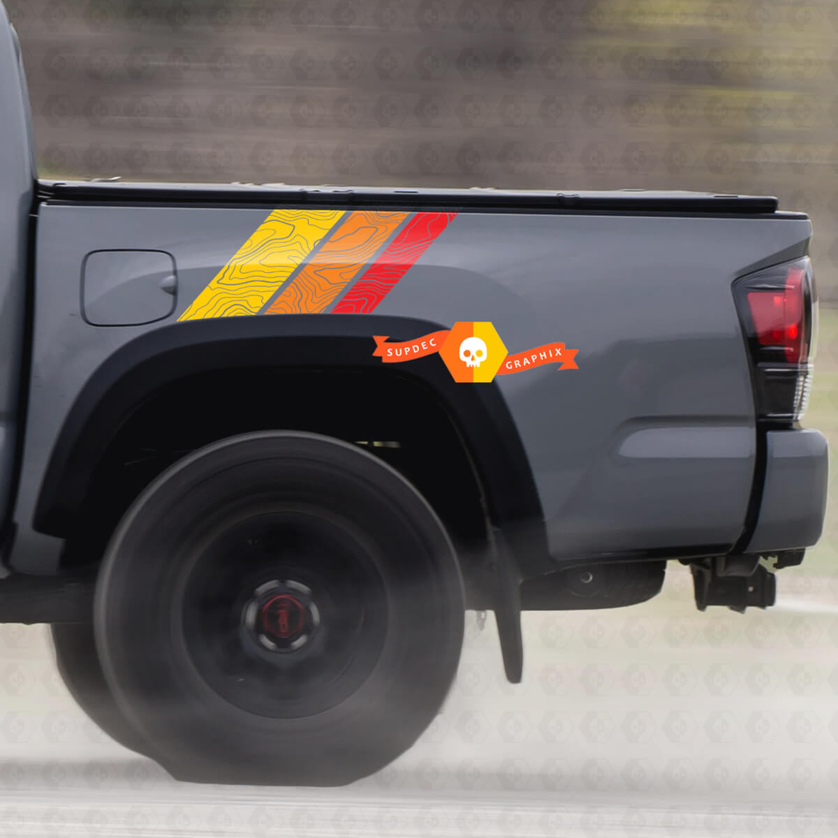 Pair of Three Colors Old School Toyota TRD Contour Map Stripes Side Vinyl Decals Stickers for Toyota Tundra - Three Exterior Colors