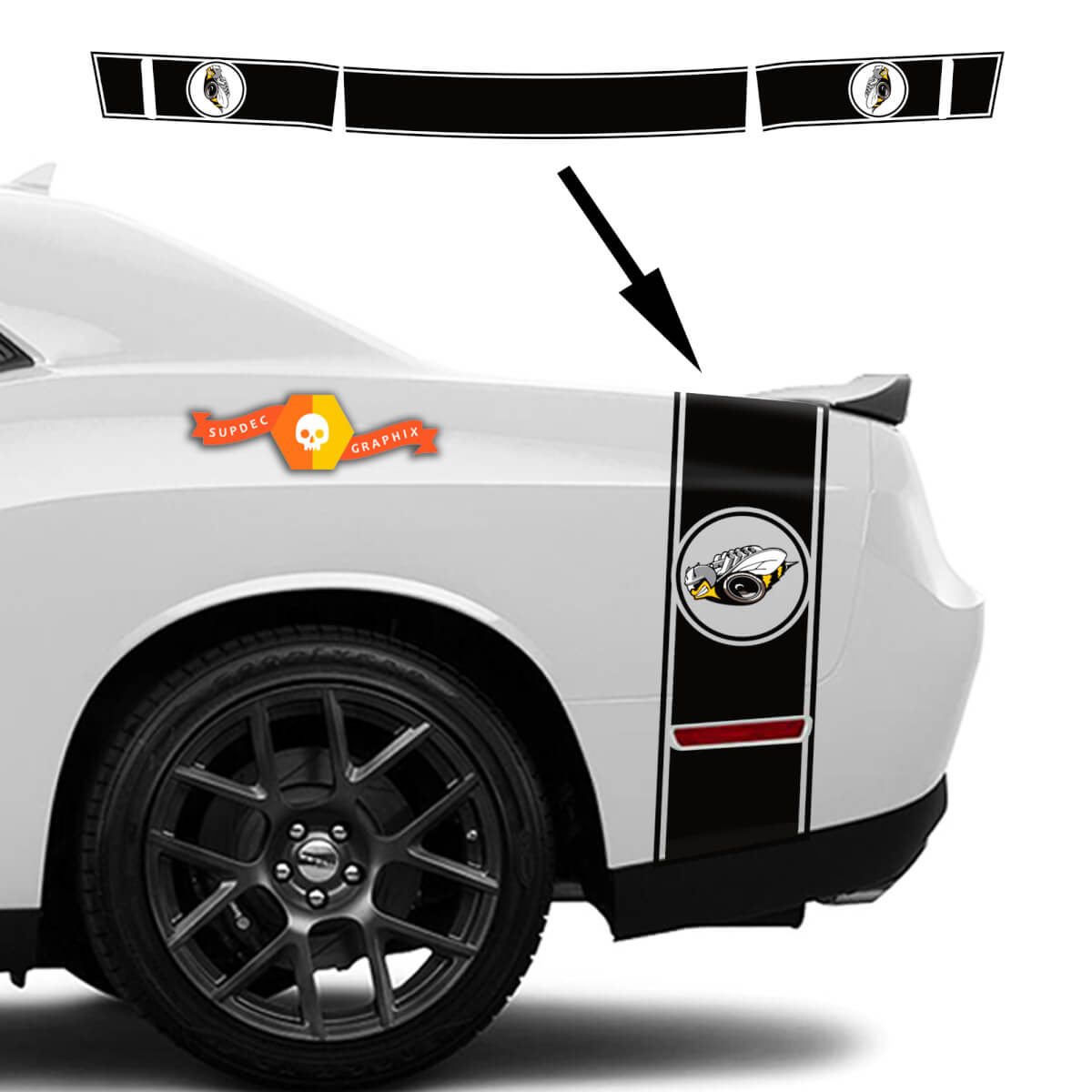 Pair Dodge Challenger 2022+ RUMBLE BEE Tail Bed Rear Bumblebee Stripe Sticker Decal kit trunk
