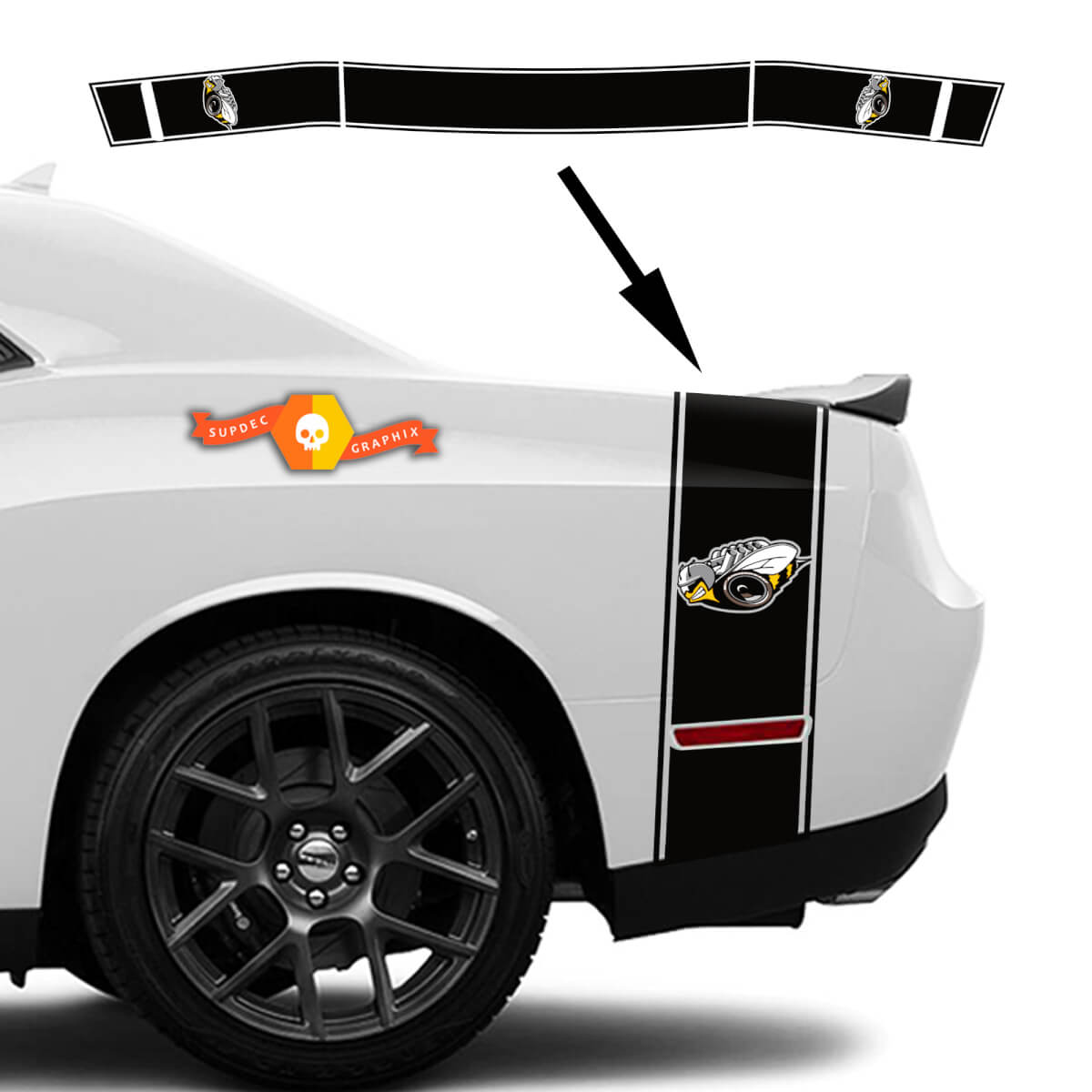 Pair Dodge Challenger 2022+  2023+ RUMBLE BEE Tail Bed Rear Bumblebee Stripe Trim Sticker Decal kit trunk