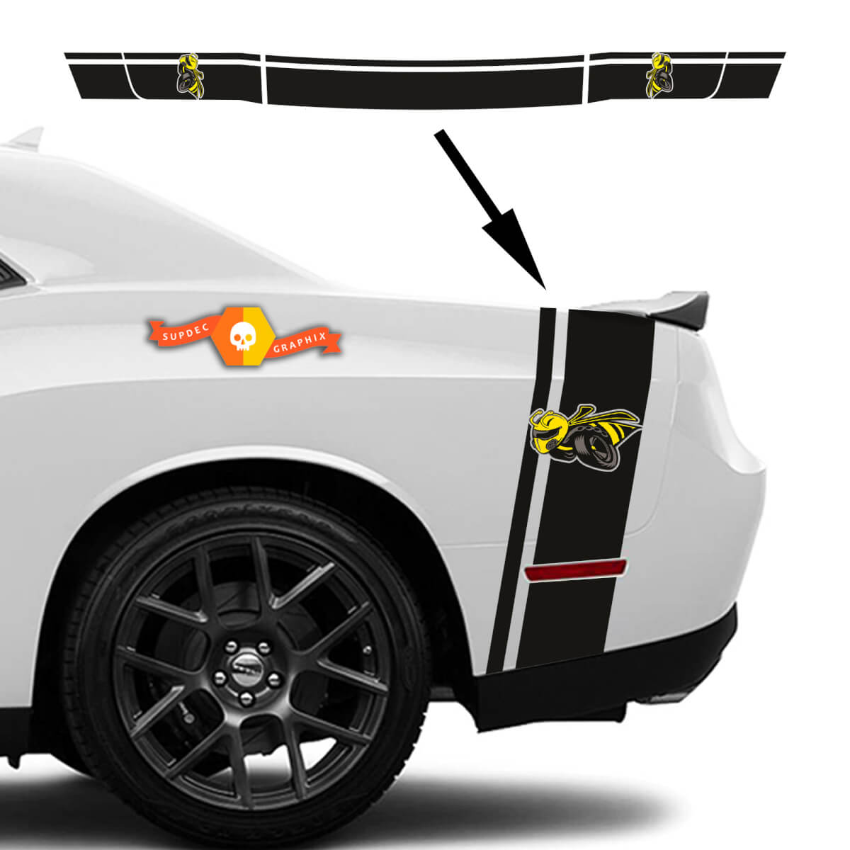 Kit Dodge Challenger or Charger Drag Bee Tail Bed Rear Stripe Sticker Decal kit trunk 2