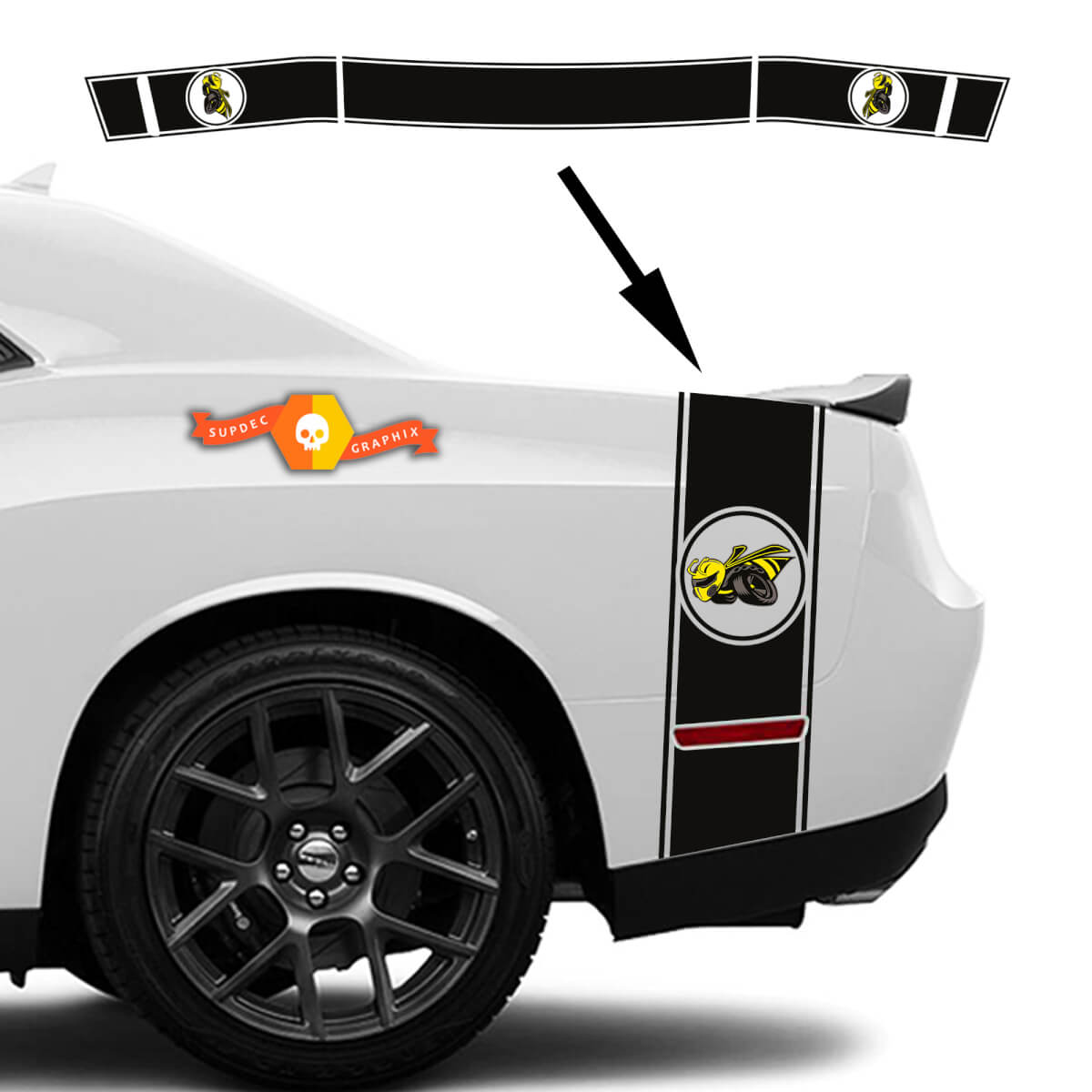 Kit Dodge Challenger or Charger Drag Bee Tail Bed Rear Stripe Sticker Decal kit trunk 3