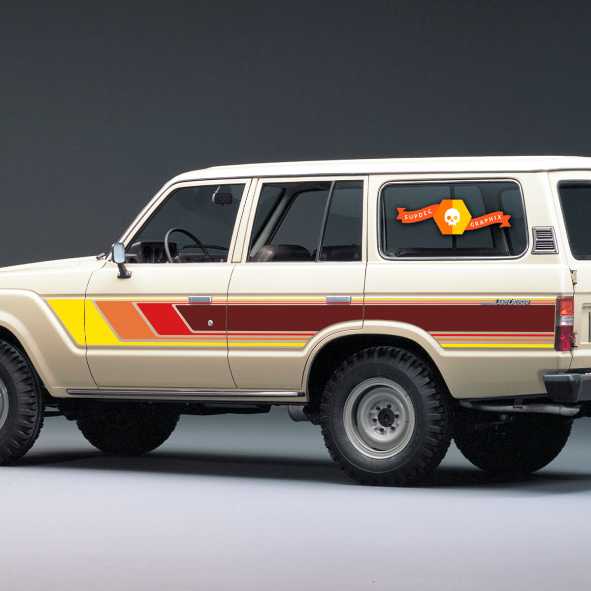 Pair of Land Cruiser 60 SERIES TRD Side doors Retro Stripe Vinyl Decals Stickers for Toyota 4Land Cruiser TRD - Burgundy 