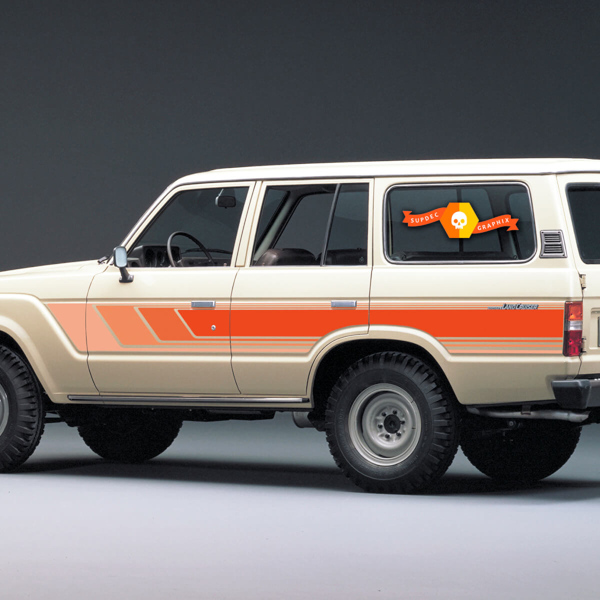 Pair of Land Cruiser 60 SERIES TRD Side doors Retro Stripe Vinyl Decals Stickers for Toyota 4Land Cruiser TRD - Red