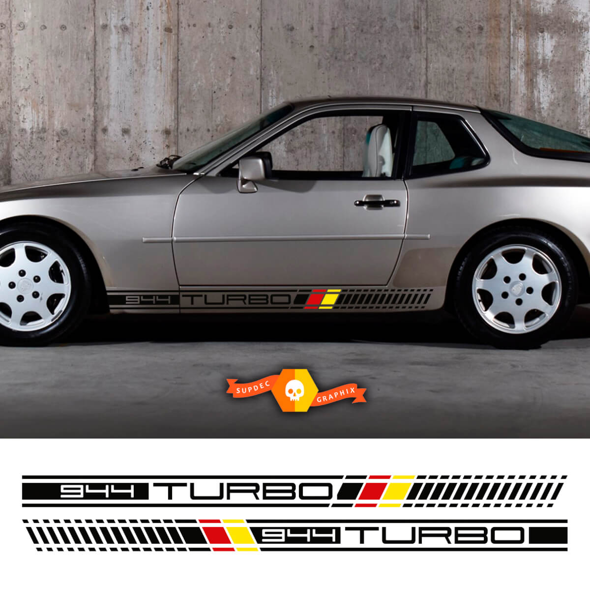 Pair Porsche Stickers Porsche 944 924 turbo Side Doors Stripe