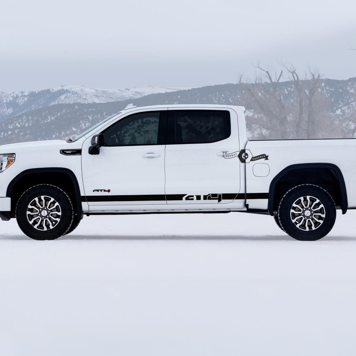 2 GMC GM Sierra 1500 AT4 Doors Rocker Panel stripes Side Bed Destroyed Вestroyed Decals Stickers