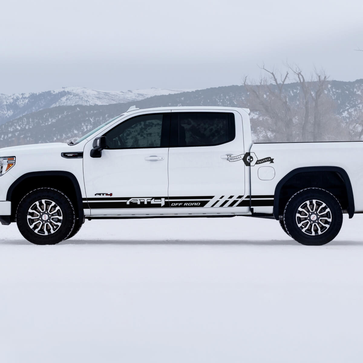 2 New GMC GM Sierra 1500 AT4 Doors Rocker Panel stripes Off-Road Side Bed Destroyed Вestroyed Decals Stickers