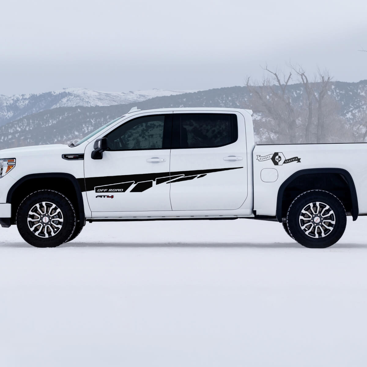 2 Нови GMC GM Sierra 1500 AT4 Предни Врати Блато Сплеск Внедорожен Страничен Кош Разрушени Вestroyed Налепници Стикери
