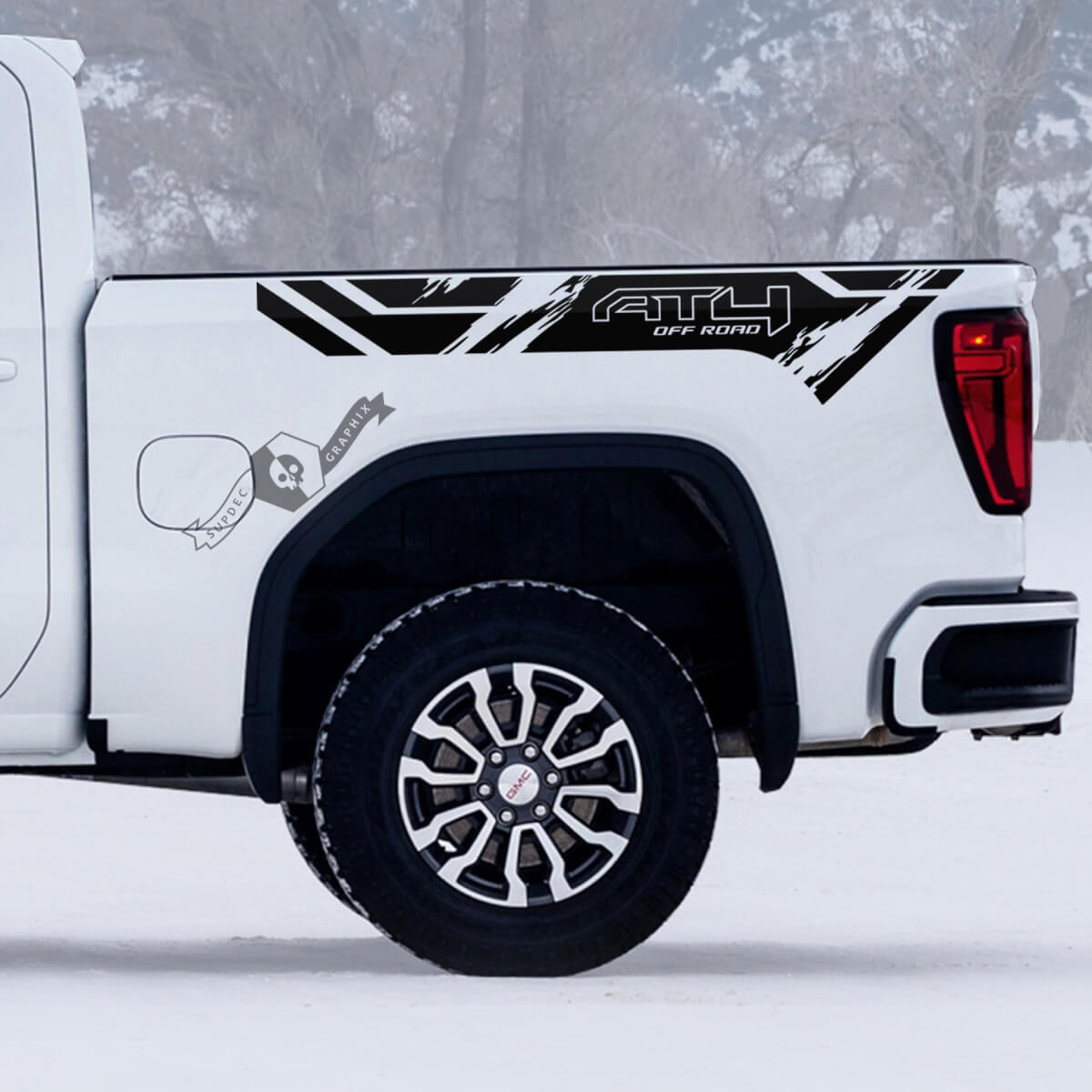 2 New GMC GM Sierra 1500 AT4  Bed Grange Off-Road Side Destroyed Decals Stickers