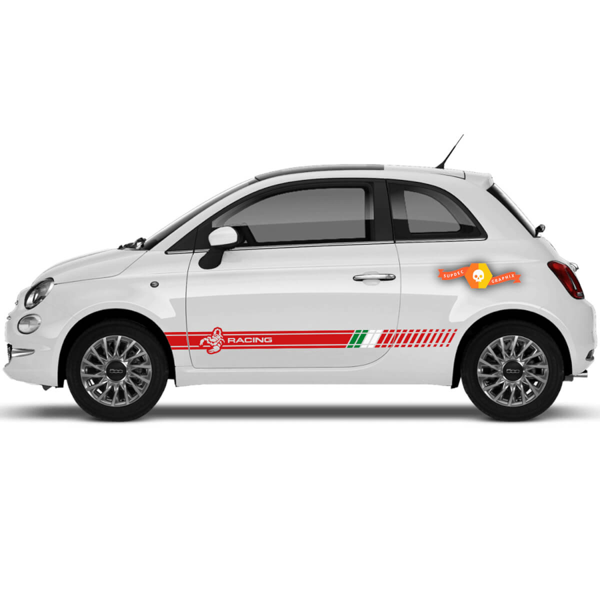 Pair Fiat 500 Abarth Sport Racing Doors Side Decal Sticker Stripes