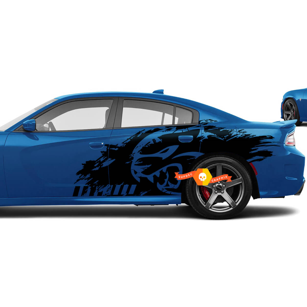 Pair Dodge Challenger Charger SRT Hellcat Splash Grunge Hell Cat Side Vinyl Sticker Decal Graphic