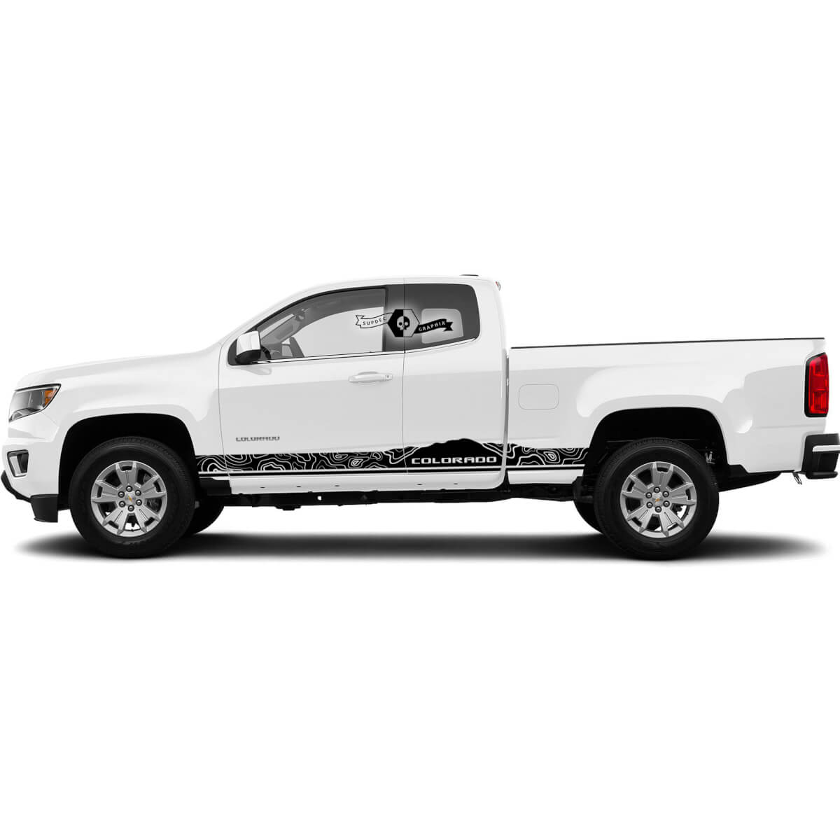 Pair Chevrolet Colorado Side Rocker Panel Stripes Mountains Contour Line Vinyl Decal Sticker