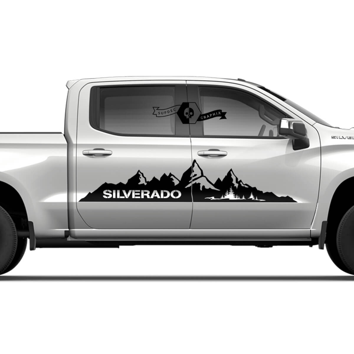 Pair Chevrolet Silverado 2022+ 2023 Side Doors Splash Wrap Mountains Logo Stripe Vinyl Decal Sticker
