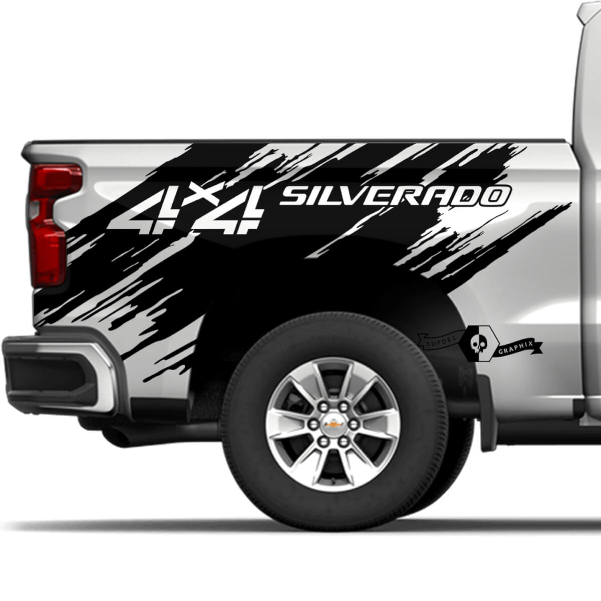 Pair Chevrolet 4x4 Silverado 2022+ 2023 Side Bed Splash Wrap Destroyed Stripe Vinyl Decal Sticker
