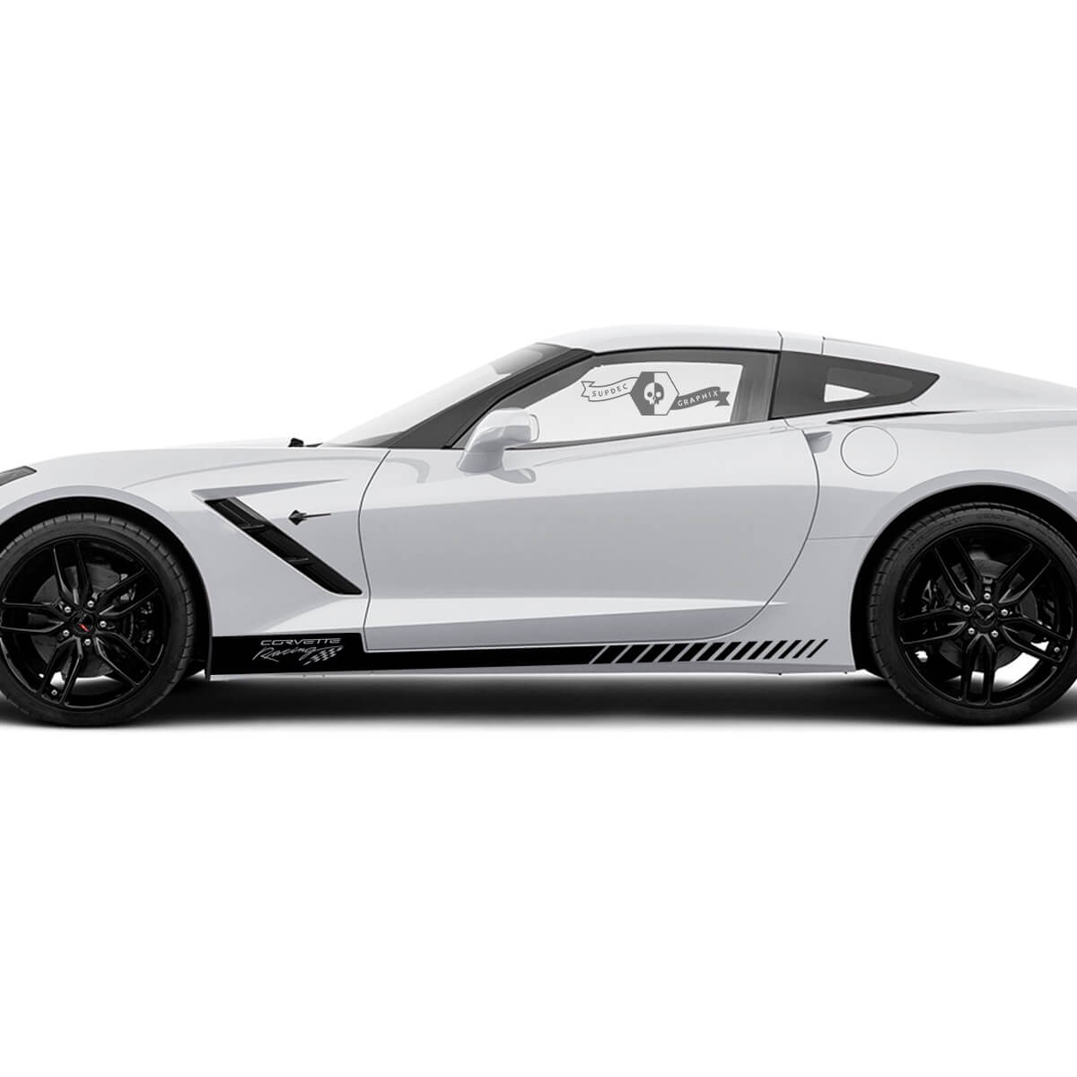 2x Chevrolet  Corvette Side Doors Logo Rocker Panel Racing Flag Stripe Vinyl Decal Sticker