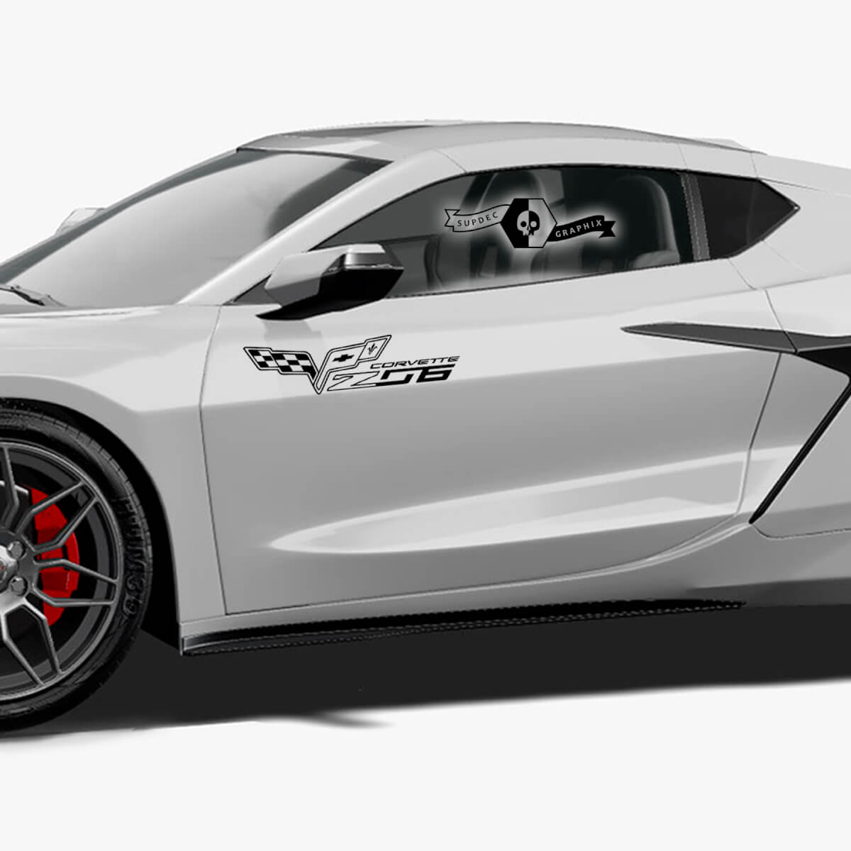 2x Chevrolet Corvette Side Doors Z06 Logo Flag Vinyl Decal Sticker