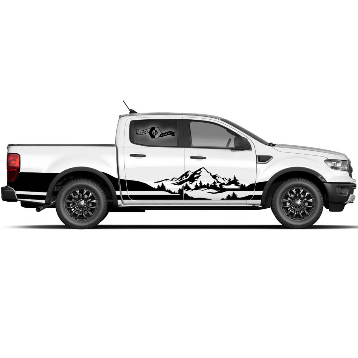Pair Ford Ranger Raptor Side Doors Mountain Forest Bed Wrap Graphics Set Side Stripe Sticker Decal