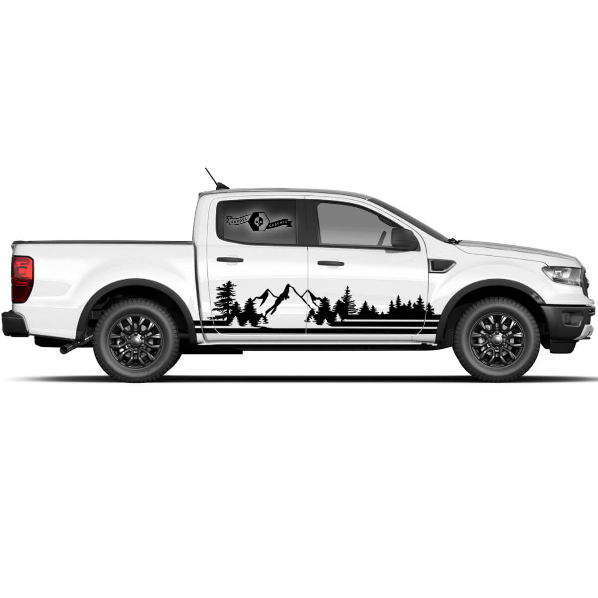 Pair Ford Ranger Raptor Side Doors Mountain Forest Graphics Set Side Stripe Sticker Decal
